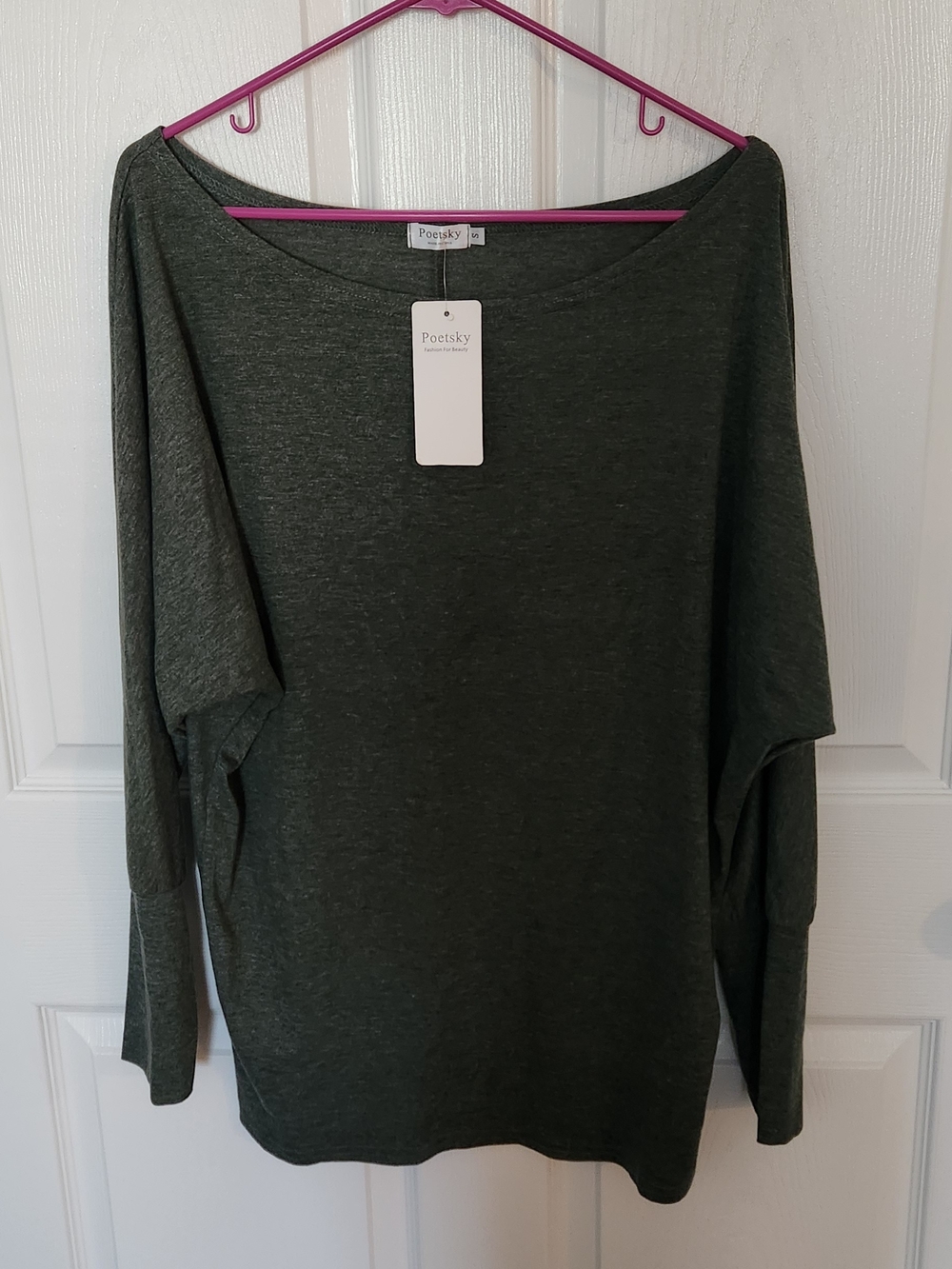 Women's Dark Green Long Sleeve Boatneck Top